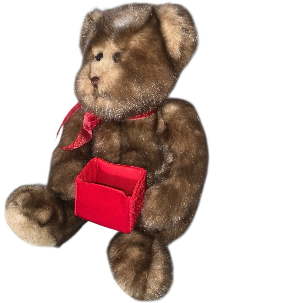 GUND Zales Holiday Brown Teddy Bear 16" Plush With Red Velvet Gift Box Ribbon - Picture 2 of 6